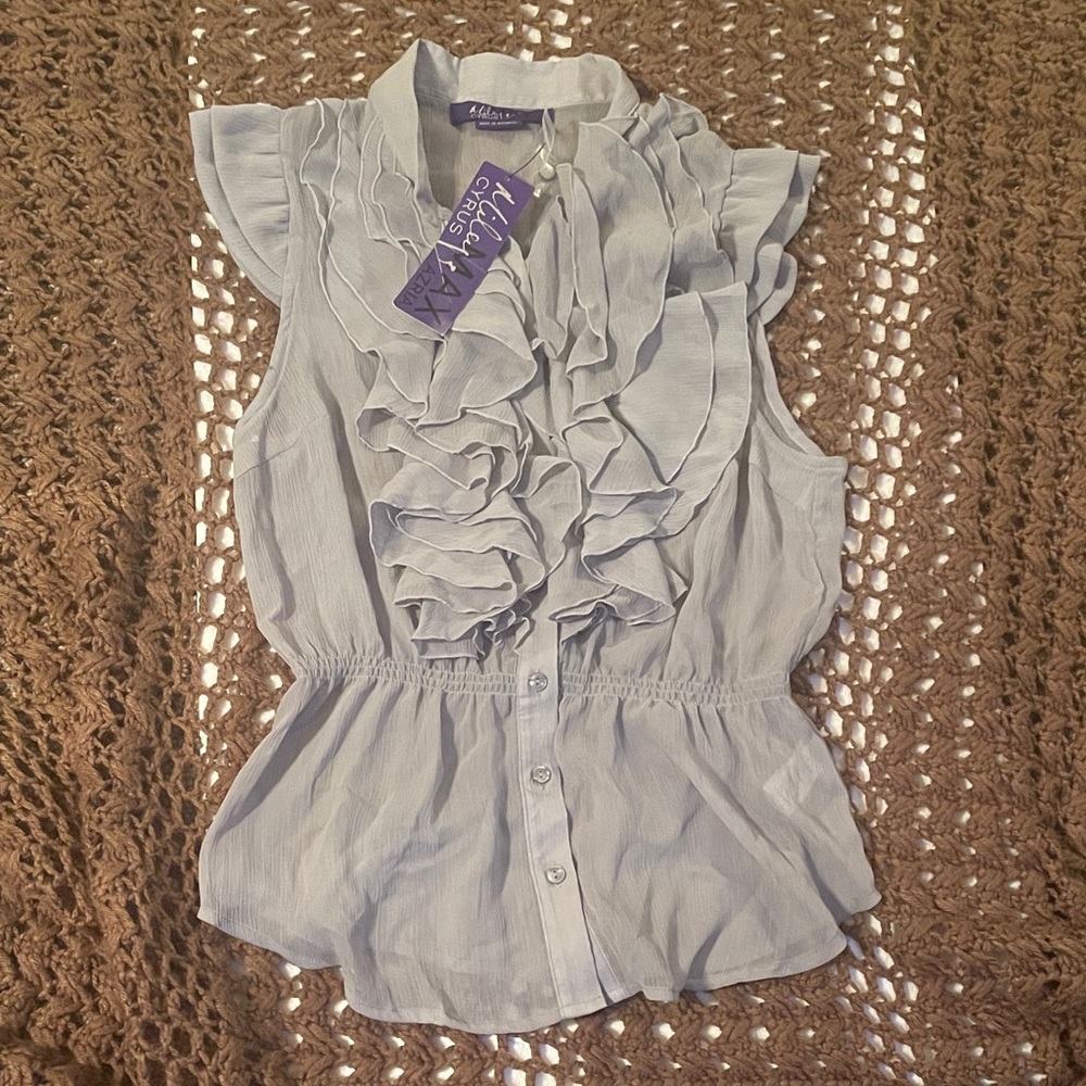 Miley Cyrus & Max Azria Light Gray Ruffled Blouse